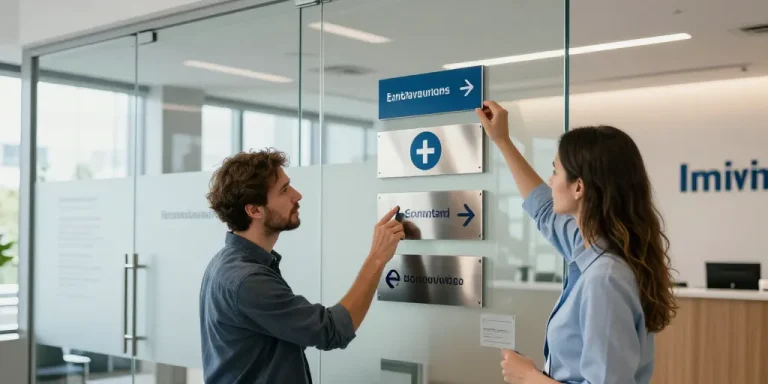 Aménagement de bureaux : signalétique interne, plaques de portes, identité visuelle